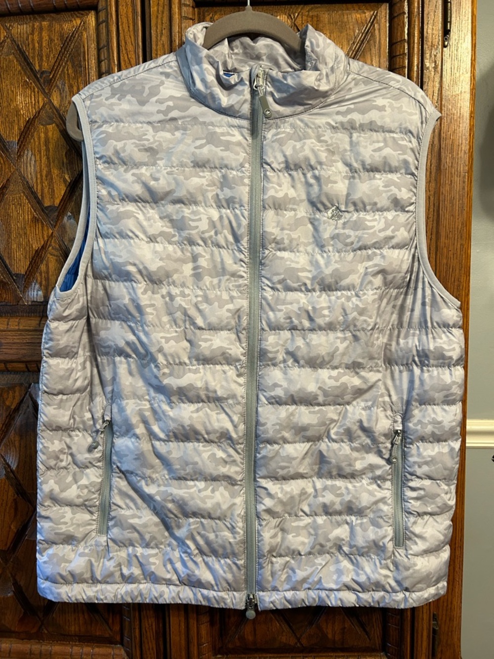 Peter Millar Gray Camo Quilted Shell Vest with Blue Lining